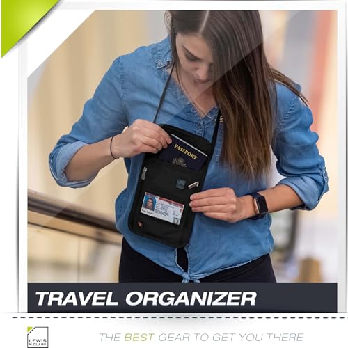 Lewis N. Clark RFID Blocking Stash Neck Wallet, Travel Pouch + Passport Holder for Women & Men, Black - color: Black