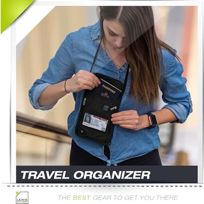 Lewis N. Clark RFID Blocking Stash Neck Wallet, Travel Pouch + Passport Holder for Women & Men, Black - color: Black