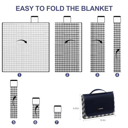 HX&OD Outdoor Picnic Blanket 80"X80" Picnic Mat Extra Large Camping Blanket Beach Blanket Foldable Waterproof Sand Mat Hiking Travel Family Concerts(Blue) - color: Blue, size: 80”x 80”