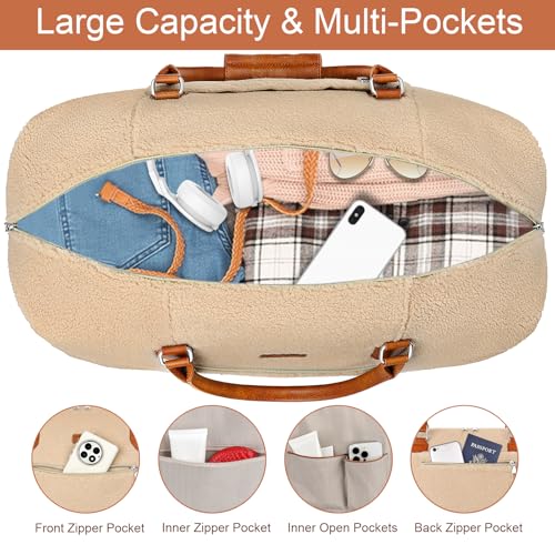 ITIEZY Weekender Overnight Bag for Women - Large Travel Duffel Bag with Shoe Compartment, Gym Duffel Bag Hospital Bag Carry On Tote Bags for Airplanes with Crossbody Bag Toiletry Bag 3Pcs Set - color: 8a-Off White