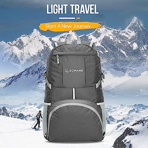 ZOMAKE Lightweight Packable Backpack 35L, Light Foldable Backpacks Water Resistant Collapsible Hiking Bag, Compact Folding Day Pack for Travel Camping(Dimgray) - color: Dimgray