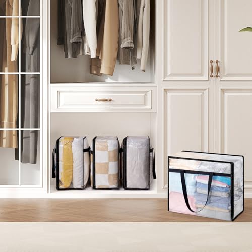 Lifewit 6 Pack Clear Blanket Storage Bags, Foldable Plastic Clothes Organizer with Zipper, Closet Organization Containers and Moving Bag for Comforter, Bedding, Duvet, 40L