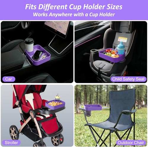 Car Seat Snack Tray for Kids, Mess-Free Square Travel Tray Cup Holder Snack Tray, Durable Car Food Tray for Toddlers, Universal Fit Kids Travel Road Trip Essentials (1, Purple) - color: purple