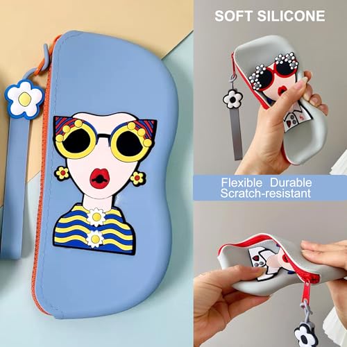 Longjet Soft Silicone Eyeglasses Pouch Case for Glasses and Sunglasses with Zipper Closure and Wristlet Strap - color: Baby Blue
