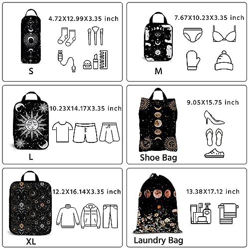 6 Pcs Compression Packing Cubes Waterproof Suitcase Travel Bag Luggage Backpack Organizer Travel Cubes for Packing-Gothic Style - color: Gothic Style