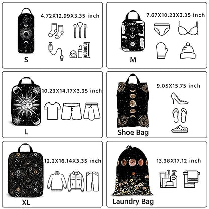 6 Pcs Compression Packing Cubes Waterproof Suitcase Travel Bag Luggage Backpack Organizer Travel Cubes for Packing-Gothic Style - color: Gothic Style