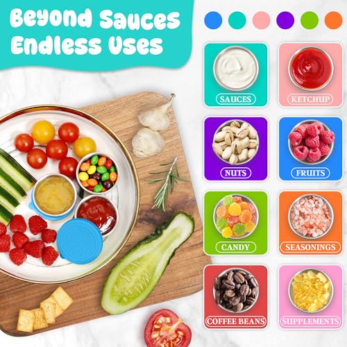 LIEMAND 6x1.6 oz Salad Dressing Container to Go, Leakproof Reusable Stainless Steel Small Container with Lid,Sauce Containers for Lunch box,Picnics,Travel,Office and Meal Prep - color: Sky Blue, size: 1.6oz