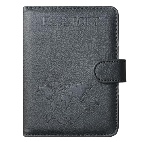 ACdream Passport Holder for Travel Essentials, Rfid Blocking Passport Wallet Cover Case for Travel Must Haves Accessories, Book Holders for Women & Men- Black - color: *BlackA400 Map Plane