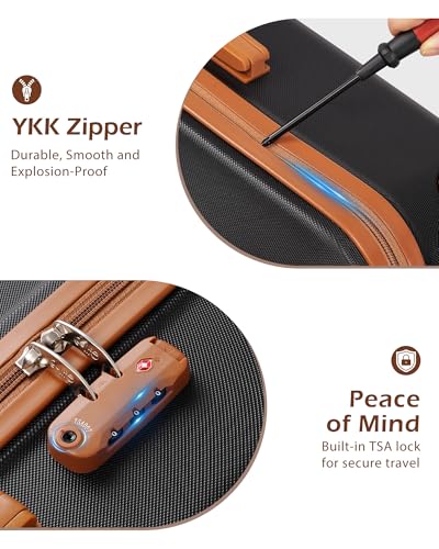 Coolife Luggage, Suitcase with Durable and Lightweight, Checked Luggage with ABS Hardshell, Dual Spinner Wheels, TSA Lock, and YKK Zipper(apricot black, M(24in)) - color: apricot black, size: M(24in)