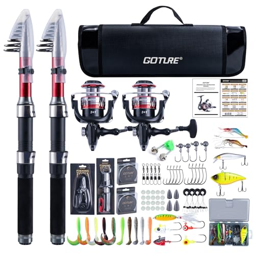 Goture Fishing Rod and Reel Combos-2PCS Telescopic Fishing Pole+2PCS Spinning Reels with Carrier Bag,1.8M-2.7M Telescopic Rod Reel Kit for Starter Travel Saltwater Freshwater,Gifts for Men - color: A5:2PCS Fishing Pole Kit, size: 2.4M/8FT