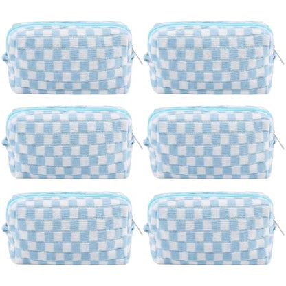 ZLFSRQ 6Pcs Checkered Pencil Case Cute Pencil Pouch for Teens Checkered Makeup Bag Blue Medium Travel Cosmetic Bag Makeup Pouch for Purse Aesthetic Trendy Zipper Toiletry Bags Organizer - color: Checkered 6Pcs M Blue