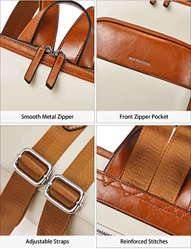 BOSTANTEN Leather Laptop Backpack for Women 15.6 inch Computer Bag Travel Work Daypack - color: 1-beige&brown