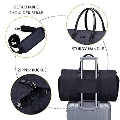 Modoker Convertible Garment Bag with Shoulder Strap, Carry on Garment Duffel Bag for Men Women - 2 in 1 Hanging Suitcase Suit Travel Bags, Jet Black - color: Jet Black