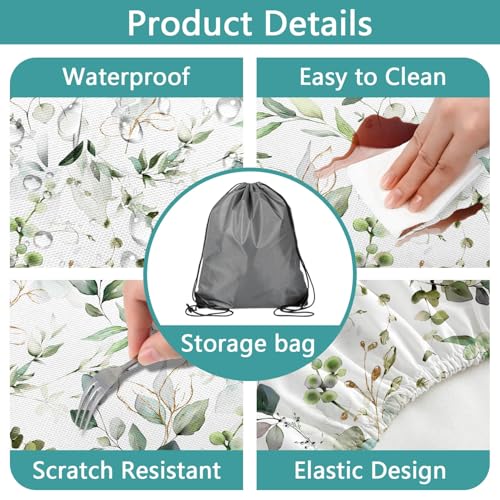 Picnic Table Cover with Bench Covers and Bag, Camping Essentials, Eucalyptus Leaves Outdoor Table Covers, Waterproof Windproof, Fitted Tablecloth Cover with Elastic Edge, 3 PCS, 30x60 Inch - color: Eucalyptus Leaves, size: 30" x 60"