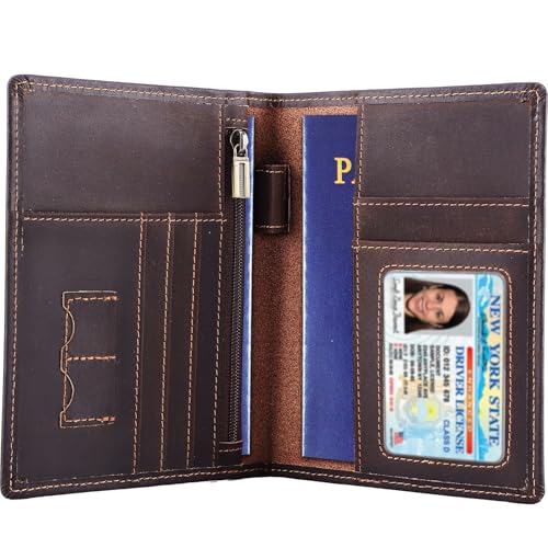 STAR VISTA Phoenix Leather Passport Holder, Full Grain Cowhide Travel Wallet - RFID Blocking, ID Window, Zipper Pocket, Pen & Notebook Included, Dark Chocolate - color: Dark Chocolate Cowhide