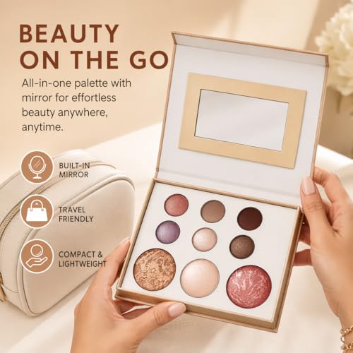 Multifunctional Makeup Palette - 6 Eyeshadows + 3 Face Powders, Neutral Shades, Cruelty-Free, Inspired by Premium Tuscan Palettes (White)