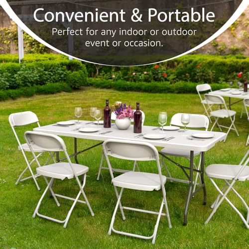 6 Feet Foldable Table with Built in Handle & Steel Legs | 6FT Heavy Duty Folding Portable | Perfect for Party, Dining, Wedding, Events, Picnic Indoor, Outdoor, Camping, Utility, Folding - 6 Foot - color: White, size: 6 FT