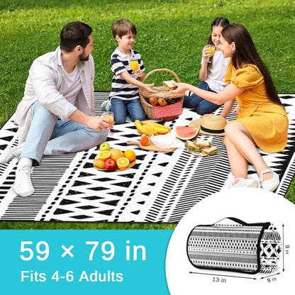Waterproof Picnic Outdoor Blanket, 79" x 59" Sandproof Foldable Large Picnic Blanket for Beach, Camping, Park, Travel, Concert, Great Gift for Families and Couples (Simple Lines) - color: Simple Lines 01