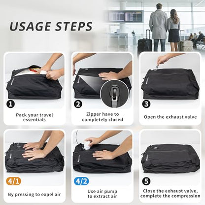 Vacuum Bag for Travel, Professional IPX8 Waterproof Reusable Vacuum Compression Bags for Travel Suitcases, Durable Space Saver Bag(2 PACK,With Pump)