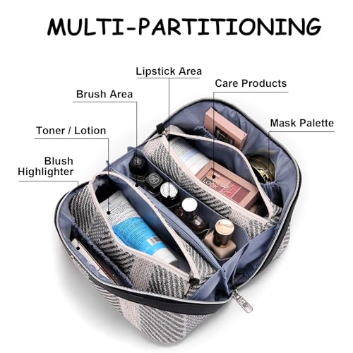 BOYATU Travel Makeup Bag Cosmetic Bag for Women: 3 Pcs Set Make up Bag with Compartments - Waterproof Vegan Leather Toiletry Bags with Handle - Makeup Organizer for Travel Essentials(C-4-Black) - color: C-4-Black