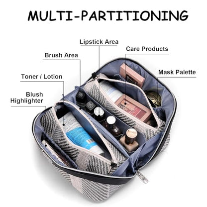 BOYATU Travel Makeup Bag Cosmetic Bag for Women: 3 Pcs Set Make up Bag with Compartments - Waterproof Vegan Leather Toiletry Bags with Handle - Makeup Organizer for Travel Essentials(C-4-Black) - color: C-4-Black