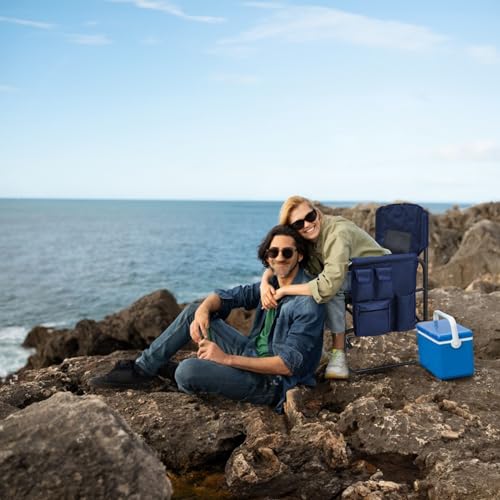 Yestomo Directors Chair, Camping Chairs for Adults, Heavy Duty Side Table, Lawn Chairs with Side Pockets Carry Straps - color: Dark Blue/Grey