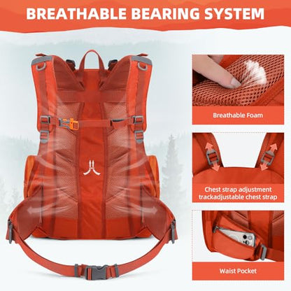 Maelstrom Hiking Backpack, 40L Waterproof Camping Daypack for Men and Women, Lightweight Travel Pack with Rain Cover (Orange) - color: Orange