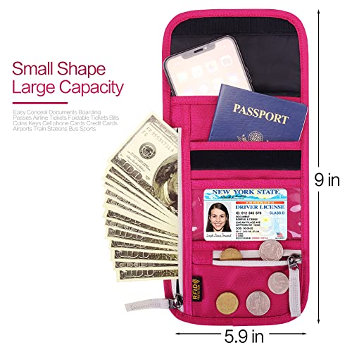 Neck Wallet Lightweight RFID Blocking Waterproof Travel Pouch Passport Wallets for Women Men - color: A-Rose
