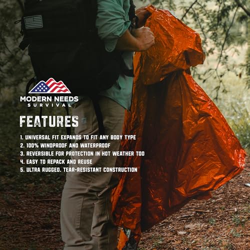MODERN NEEDS Emergency Survival Jacket – Disposable Rain Ponchos for Adults with Hood | Waterproof Poncho for Men & Women | Compact Emergency Rain Gear for Camping, Travel & Outdoor Survival Kits