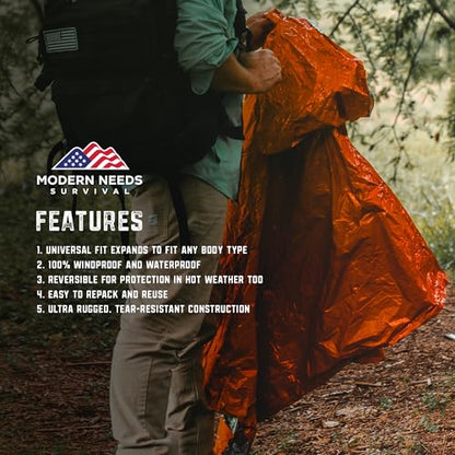 MODERN NEEDS Emergency Survival Jacket – Disposable Rain Ponchos for Adults with Hood | Waterproof Poncho for Men & Women | Compact Emergency Rain Gear for Camping, Travel & Outdoor Survival Kits