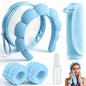 Real Perfection Spa Headband for Washing Face, Skincare Headband Wristband Set for Facial Mask Skin Care, Makeup Remover Towel Cloth Small Spray Bottle with Travel Makeup Bag Gifts for Women - Blue - color: Blue