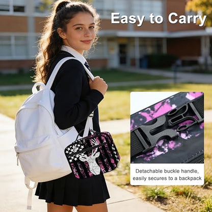 Camo Deer Lunch Bag Insulated Reusable Lunch Box Cooler Thermal Tote Bag For Teenage Boys Girls School Beach - color: Camo Deer