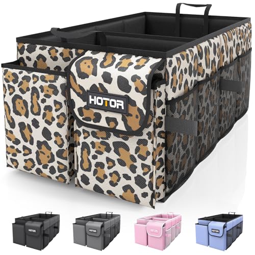 HOTOR Trunk Organizer - Car Organizer, Foldable Trunk organizer for SUVs & Sedans, Sturdy Car Organization for Car Accessories, Tools, Sundries, Leopard, 2 Compartments, 21.3"×12.6"×10.6" - color: Leopard, size: Medium (2 Compartments)