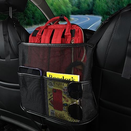 Cavalcade Car Net Pocket, Back Seat Mesh Organizer, Automotive Console Handbag Holder, Netting Pouch Storage Bag for Car, Barrier of Backseat Pet Kids, Black