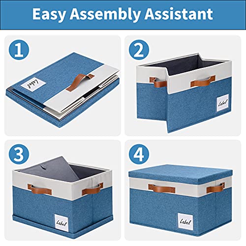 GhvyenntteS Fabric Storage Bins with Lids (3 Pack), Large Closet Storage Baskets with Lid and 3 PU Handles, Foldable Fabric Storage Boxes with Label Window for Home Office (Blue, 15" x 11" x 9.7") - color: Blue with White, size: Large-3 Pack