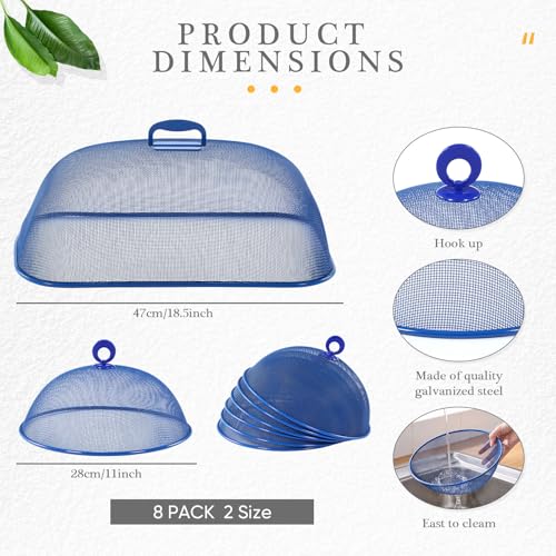 Hicarer 8 Pcs Metal Mesh Screen Food Cover for Outdoors Set Including Extra Large 18.5 in Mesh Food Tents and 11 in Large Dome Picnic Covers to Keep Bugs Away (Blue) - color: Blue