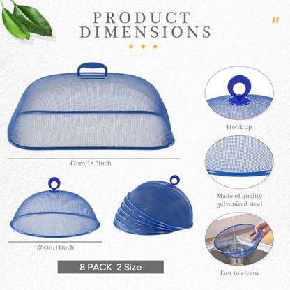 Hicarer 8 Pcs Metal Mesh Screen Food Cover for Outdoors Set Including Extra Large 18.5 in Mesh Food Tents and 11 in Large Dome Picnic Covers to Keep Bugs Away (Blue) - color: Blue