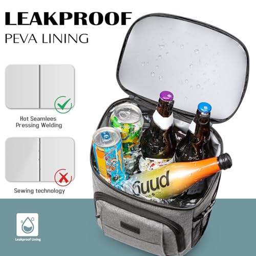 Tuwubi Cooler Backpack 35/42 Cans, Backpack Coolers Insulated Leak Proof for Men Women, Waterproof Soft Sided Lunch Camping Beach Travel Ice Chest Backpack Cooler Bag - color: Grey, size: Medium
