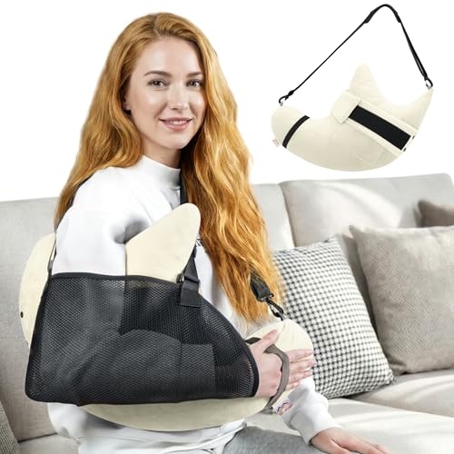 Shoulder Surgery Pillow for Rotator Cuff Pain Impingement Replacement Recovery Aids Side Sleepers Body Post Arm Injury Support Relief Supplies Broken Collarbone Must Haves with Forearm Sling - color: Creamy White, size: with Forearm Sling