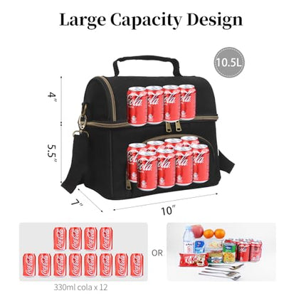 Waxed Canvas Lunch Bag with 2 XL Ice Packs, Canvas Lunch Box, Lunch Cooler for Men Work, 10.5L 2 Compartments Insulated Leakproof Cooler Bags for Camping, Beach and Road Trips - color: Iron Black