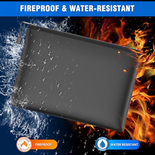 5pcs Fireproof Zipper Bags, A4 Zipper Pouches for Organizing Storage, Water-Resistant Document Bags(13.5"x10"), Letter Size, File Bags for Home, Office, School, Travel, Cash, Passport, Black