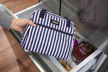 PackIt(R) Freezable Hampton Lunch Bag, Seaside Stripe, Built with EcoFreeze(R) Technology, Collapsible, Reusable, Zip Closure with Front Pocket and Shoulder Straps, Designed for Fresh Office Lunches - color: Seaside Stripe