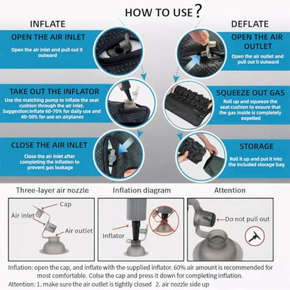 Travel Cushion Airplane Seat,Portable Inflatable Seat Cushion for Long Flights, Car Seat, Office Chairs, and Wheelchair (42 Air Bag with Air Pump and Storage Bag)
