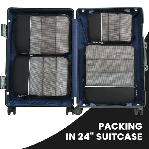 BAGAIL 4 Set/6 Set Ultralight Compression Packing Cubes Packing Organizer for Travel Accessories Luggage Suitcase Backpack(70D 4Set Mesh Black)