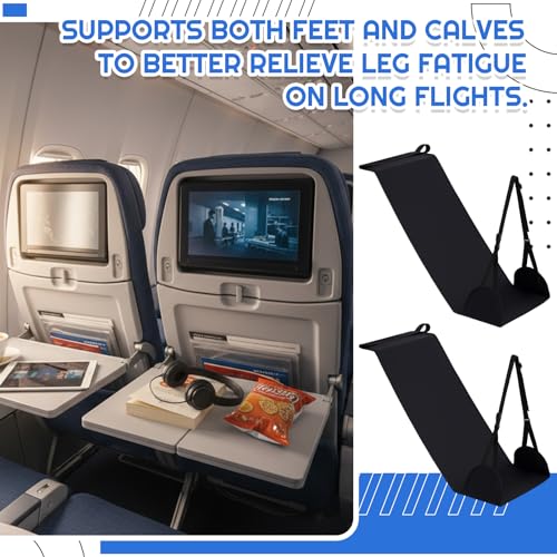 2 Pack Airplane Travel Foot Hammock for Body Comfort – Adjustable Recline Position, Thickened Sling for Enhanced Relaxation, Portable & Easy to Use – Ideal for Long Flights