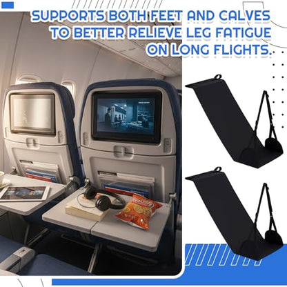 2 Pack Airplane Travel Foot Hammock for Body Comfort – Adjustable Recline Position, Thickened Sling for Enhanced Relaxation, Portable & Easy to Use – Ideal for Long Flights