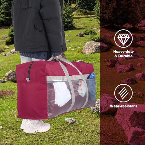 REDCAMP Foldable Travel Bag, Large Sports Bag, 75L/96L/100L, Lightweight Waterproof Tote Bag - color: 100L/Red