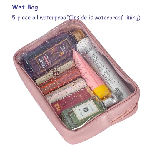 Remobia Hicol TSA Approved 5-Piece Diaper Bag Organizer Pouch Set Clear Waterproof TPU Kids Toiletry Storage Set Travel Packing Clutch Cube Bags for Baby Nursing (Light Pink Leather) - color: Light Pink Leather