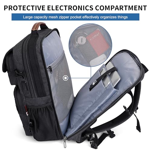 WITZMAN Travel Backpack for Men Large Canvas Laptop Backpack Fit 16 inch Carry on TSA Friendly Flight Approved Vintage Rucksack for Traveling(A8012 Black) - color: Black