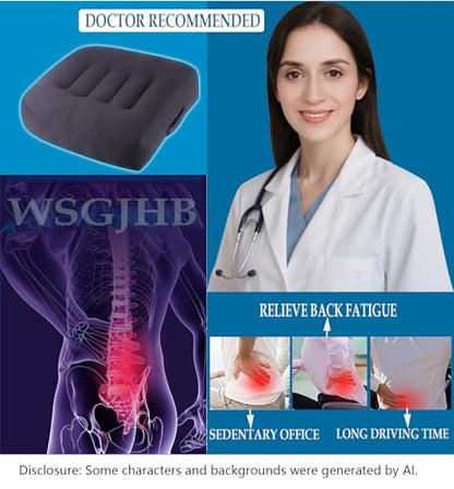 WSGJHB Large Seat Cushion, Extra Thick Booster Seat Cushions for Office Chairs Long Sitting Office Workers, Car Drivers, Relieves Back Pain, Breathable, Anti-Slip, 20x20x6 inchs, Black - color: Black Large